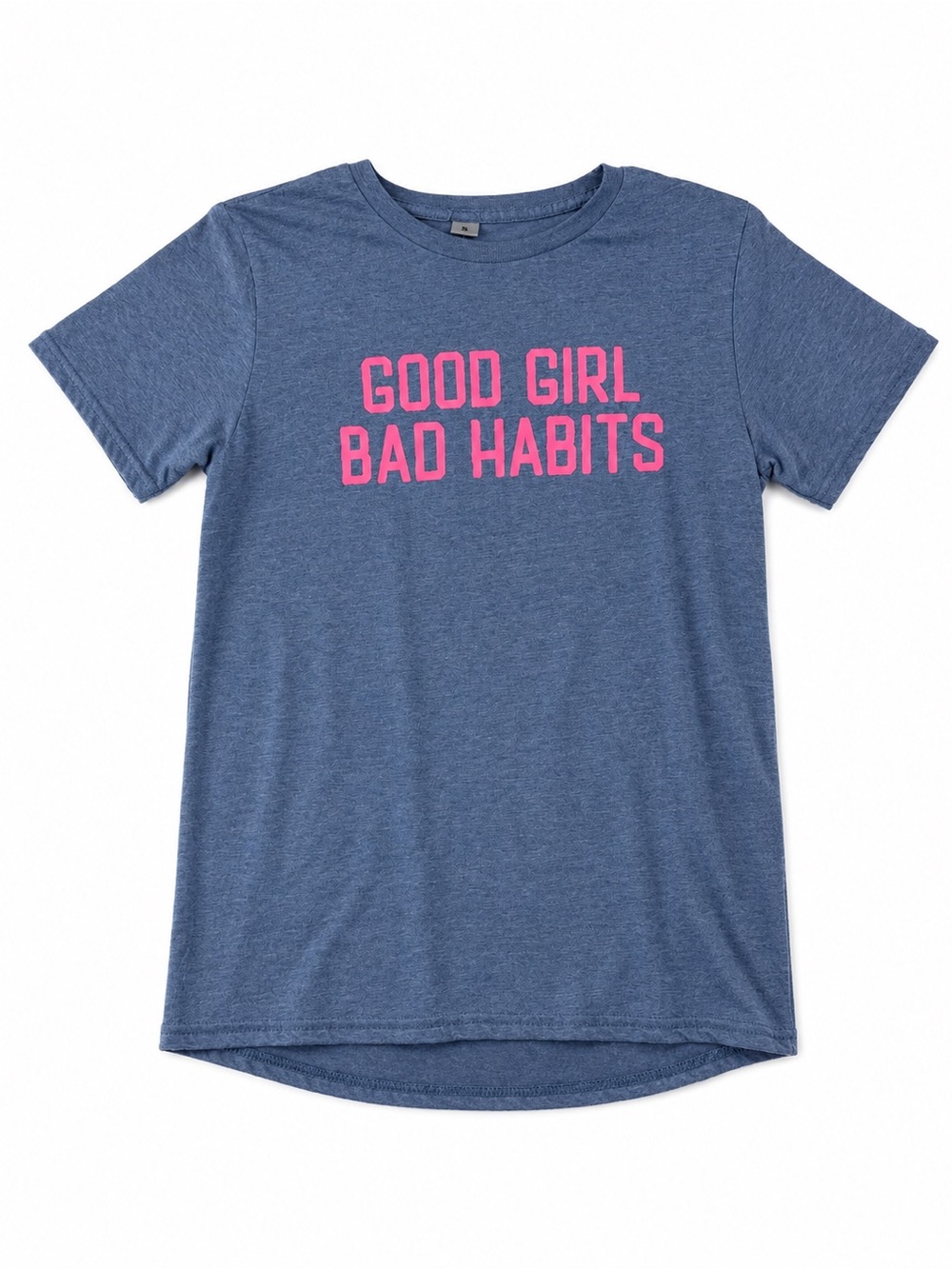 Women's Good Girl Bad Habits' Graphic Tee - Blue with Pink Print
